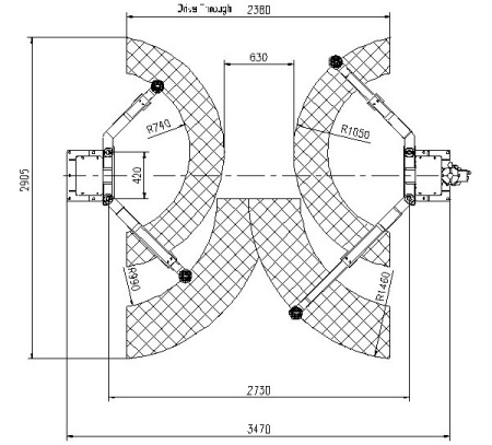 Подъемник автомобильный  двухстоечный с напольной рамой TS-4M (ручка-съем)