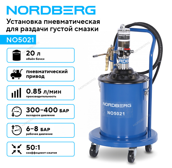 Установка пневматическая для раздачи густой смазки с баком, 20 л NO5021