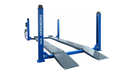 Подъемник 4-стоечный 5 т, c ручной траверсой 3 т N433, для сход-развала, электростопоры, 380 В, синий/серый 4450J_EG/EB(M)